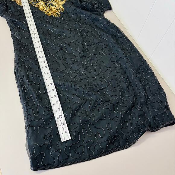 Vintage Stenay 100% Silk Dress Size 10 Womens Black Embroidered Sequin 1980's - Picture 5 of 11